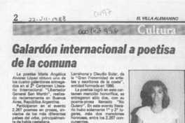 Galardón internacional a poetisa de la comuna  [artículo].