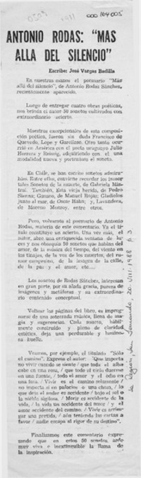 Antonio Rodas, "Más allá del silencio"  [artículo] José Vargas Badilla.