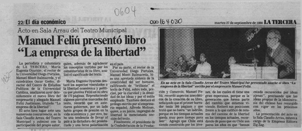Manuel Feliú presentó libro "La empresa de la libertad"  [artículo].