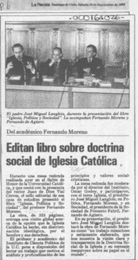 Editan libro sobre doctrina social de Iglesia Católica  [artículo].