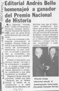 Editorial Andrés Bello homenajeó a ganador del Premio Nacional de Historia  [artículo].