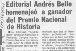 Editorial Andrés Bello homenajeó a ganador del Premio Nacional de Historia  [artículo].