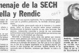 Merecido homenaje de la SECH a poetas Sabella y Rendic  [artículo].