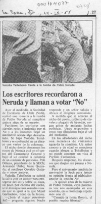 Los Escritores recordaron a Neruda y llaman a votar "No"  [artículo].
