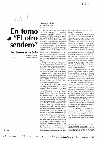 En torno a "El otro sendero"  [artículo] Diego Palma Desco [y] Jorge Gajardo.