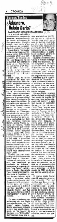 Aduanero, Rubén Darío?  [artículo] Horacio Hernández Anderson.