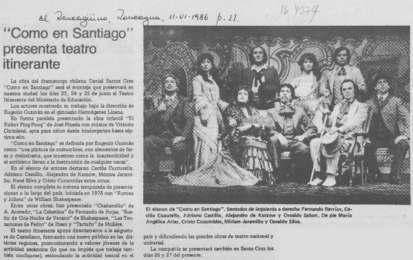 "Como en Santiago" presenta teatro itinerante
