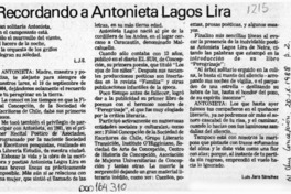 Recordando a Antonieta Lagos Lira  [artículo] Luis Jara Sánchez.