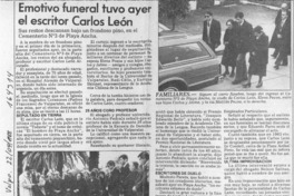 Emotivo funeral tuvo ayer el escritor Carlos León  [artículo].