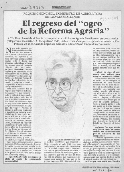 El regreso del "ogro de la Reforma Agraria"  [artículo] Mónica González.