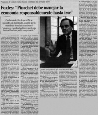 Foxley, "Pinochet debe manejar la economía responsablemente hasta irse"