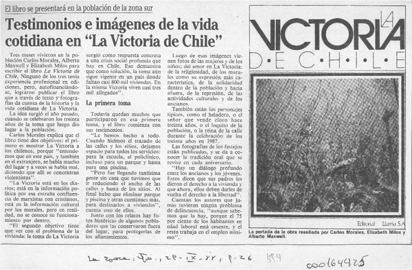 Testimonios e imágenes de la vida cotidiana en "La Victoria de Chile"  [artículo].