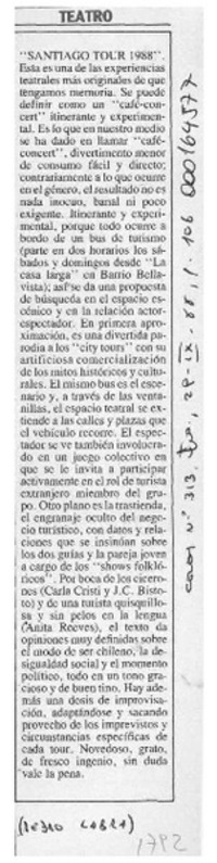 "Santiago tour 1988"  [artículo] Pedro Labra.