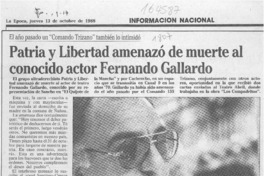 Patria y Libertad amenazó de muerte al conocido actor Fernando Gallardo  [artículo].