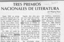 Tres Premios Nacionales de Literatura  [artículo] Regina Royo.