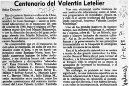 Centenario del Valentín Letelier  [artículo] Jorge R. Céspedes F.