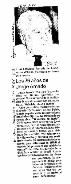 Los 76 años de Jorge Amado  [artículo].