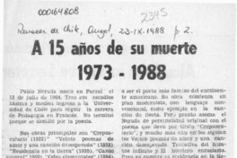 A 15 años de su muerte 1973-1988  [artículo] Miguel Artidoro Pérez Aravena.