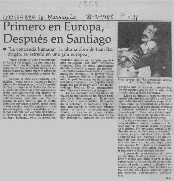 Primero en Europa después en Santiago  [artículo] R. L.