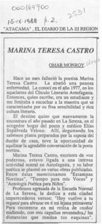 Marina Teresa Castro  [artículo] Omar Monroy.