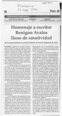 Homenaje a escritor Benigno Avalos lleno de emotividad  [artículo]