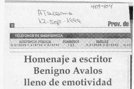 Homenaje a escritor Benigno Avalos lleno de emotividad  [artículo]