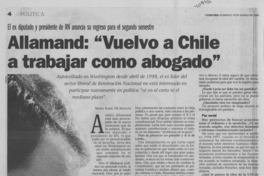 Allamand, "Vuelvo a Chile a trabajar como abogado"