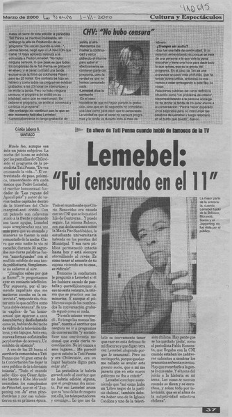 Lemebel, "Fui censurado en el 11"  [artículo] Cristián Labarca