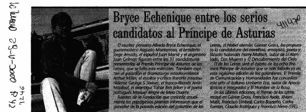 Bryce Echenique entre los serios candidatos al Príncipe de Asturias  [artículo]