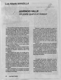 Juvencio Valle, un poeta igual a un bosque  [artículo] Luis Alberto Mansilla