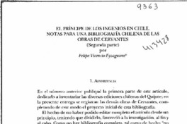 El príncipe de los ingenios en Chile, notas para una bibliografía chilena de las obras de Cervantes  [artículo] Felipe Vicencio Eyzaguirre