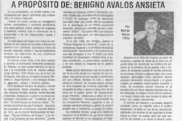 A propósito de Benigno Ávalos Ansieta  [artículo] Nélida Baros Fritis