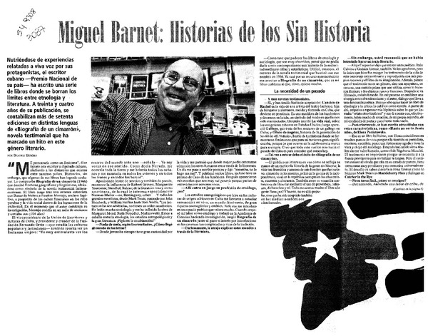 Miguel Barnet, historias de los sin historia  [artículo] Beatriz Berger