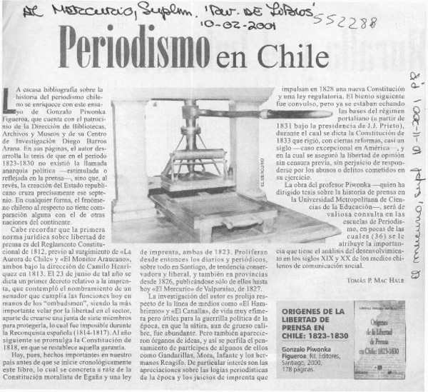Periodismo en Chile  [artículo] Tomás P. Mac Hale