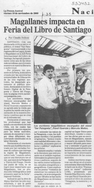 Magallanes impacta en Feria del Libro en Santiago  [artículo] Claudio Dollenz