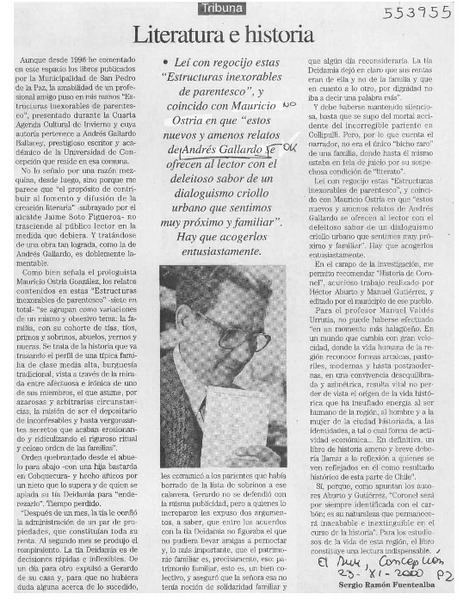 Literatura e histora  [artículo] Sergio Ramón Fuentealba