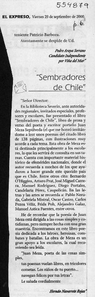 "Sembradores de Chile"  [artículo] Hernán Navarrete Rojas