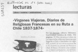 "Vírgenes viajeras, diarios de religiosas francesas en su ruta a Chile 1837-1874"  [artículo]