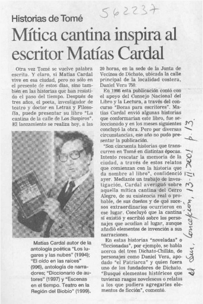 Mítica cantina inspira al escritor Matías Cardal  [artículo]