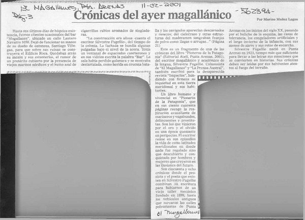 Crónicas del ayer magallánico  [artículo] Marino Muñoz Lagos