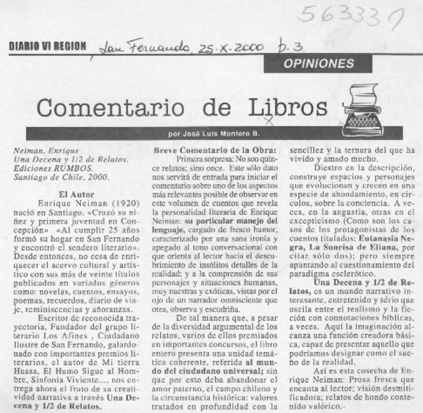 Español Tratar Humano Comentario de libros [artículo] José L. Montero B. - Biblioteca Nacional  Digital de Chile