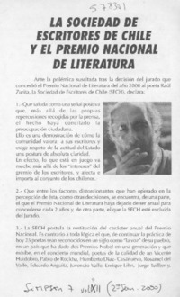 La Sociedad de escritores de Chile y el Premio Nacional de Literatura  [artículo]