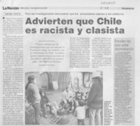 Advierten que Chile es racista y clasista  [artículo] Pedro Ruiz