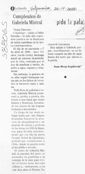 Homenaje a Gabriela Mistral  [artículo] Hebe Morales Aguila