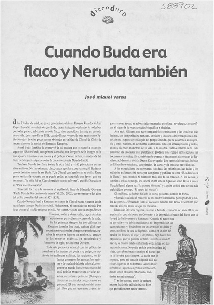 Cuando Buda era flaco y Neruda también  [artículo] José Miguel Varas