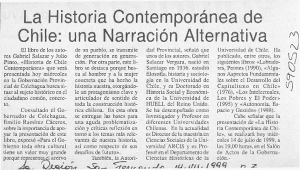 La Historia Contemporánea de Chile, una narración alternativa  [artículo]