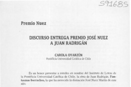 Discurso entrega Premio José Nuez a Juan Radrigán  [artículo] Carola Oyarzún