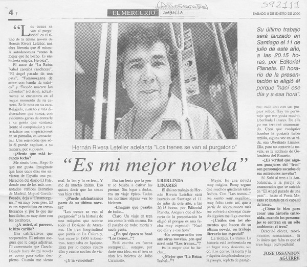"Es mi mejor novela"  [artículo] José Ossandón Aguirre