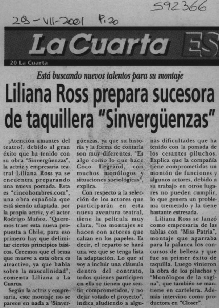 Liliana Ross prepara sucesora de taquillera "Sinvergüenzas"  [artículo]