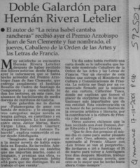 Doble galardón para Hernán Rivera Letelier  [artículo]